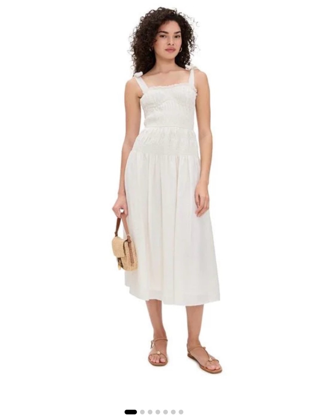 Moon River white adjustable strap shirred midi dress